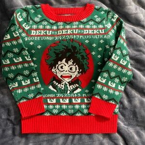 My Hero Academia Deku Christmas Sweater - Green and Red